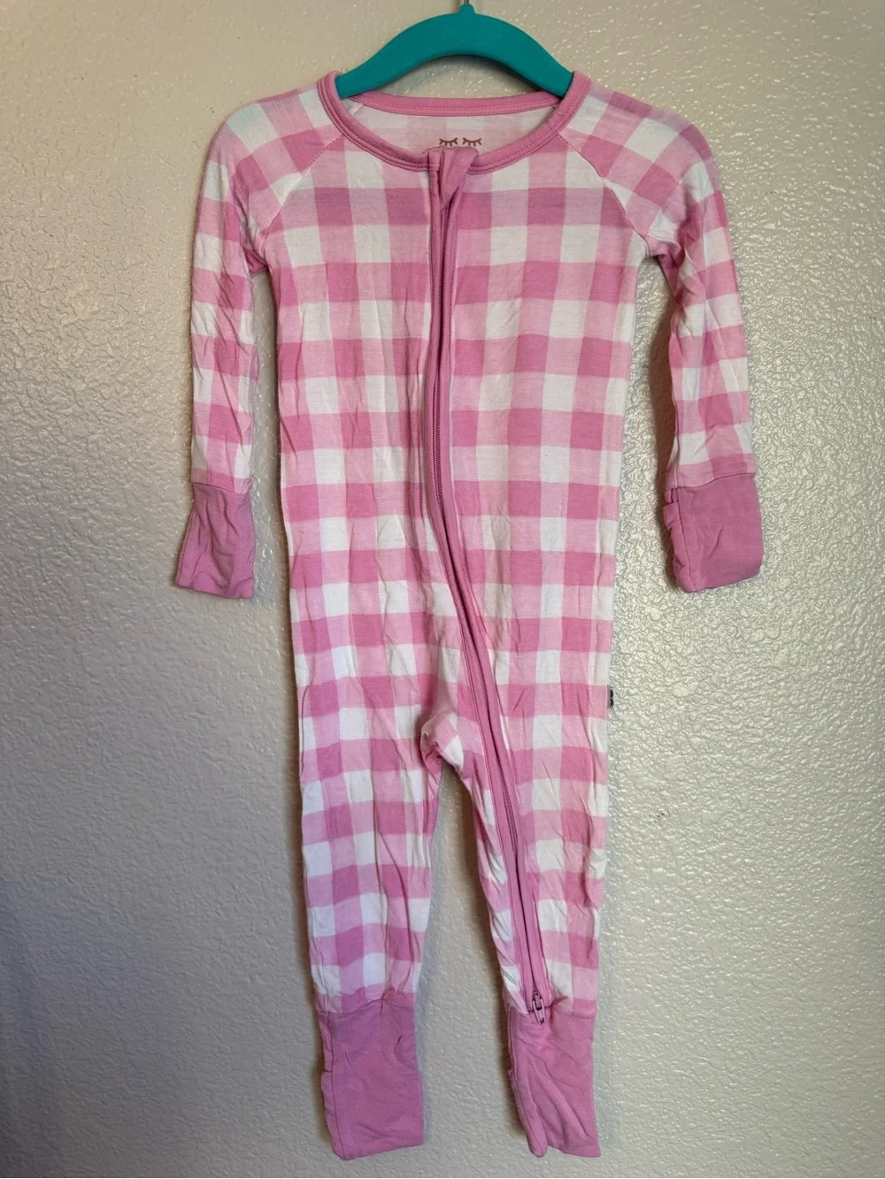 Little Sleepies Pink and White Gingham Zip Footie